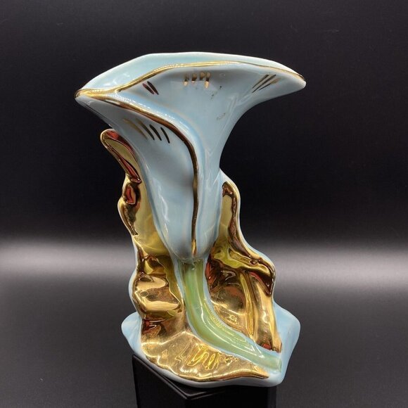 Lilly Vase Fine Art Pottery 22k Warranted Gold Vintage 6”T - Picture 8 of 12